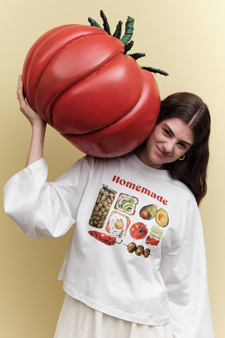 BASKILI CROP UZUN KOL T-SHIRT HOMEMADE