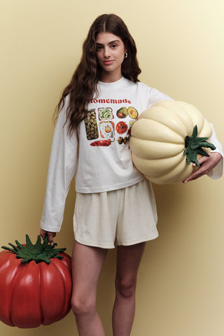 BASKILI CROP UZUN KOL T-SHIRT HOMEMADE