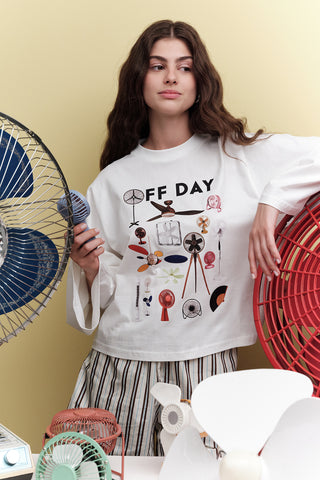 Printed Long-Sleeve Crop Top Offday