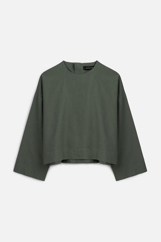 Cotton Crop Long Sleeve Top Pine Green
