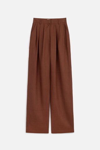 Pleated Wide-Leg Linen Trousers Copper
