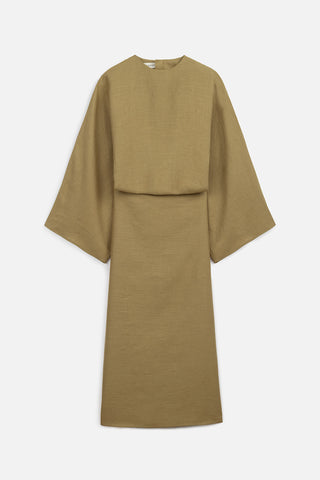 Tie-Waist Linen Dress Curry