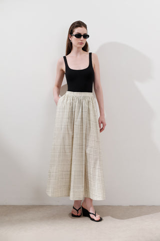 Patterned Poplin Skirt Yellow