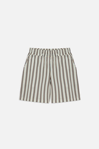 Striped Cotton Shorts Beige Stripe