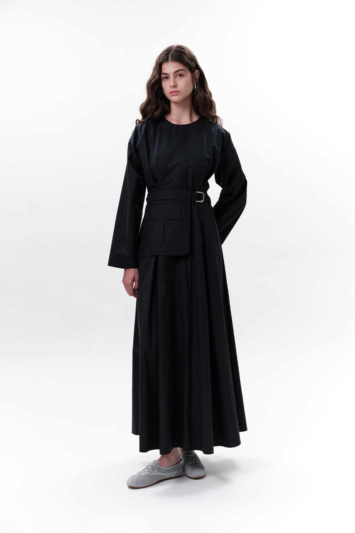 Belted Dress With Pockets Navy Blue