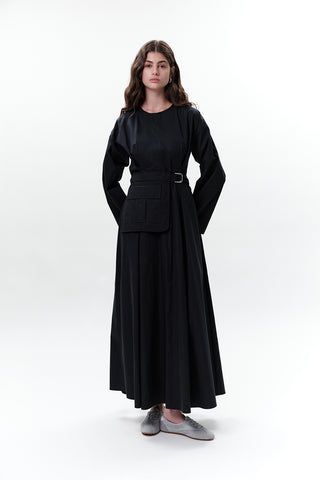 Belted Dress With Pockets Navy Blue