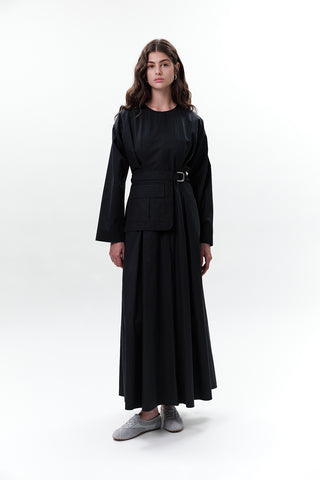 Belted Dress With Pockets Navy Blue
