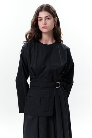 Belted Dress With Pockets Navy Blue