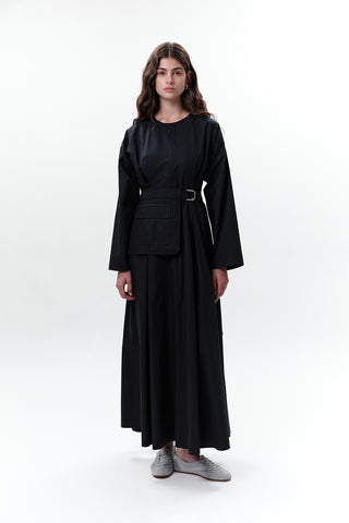 Belted Dress With Pockets Navy Blue