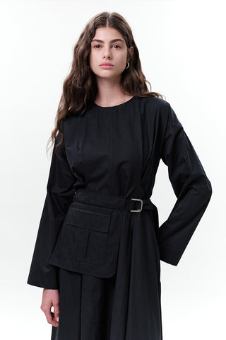 Belted Dress With Pockets Navy Blue