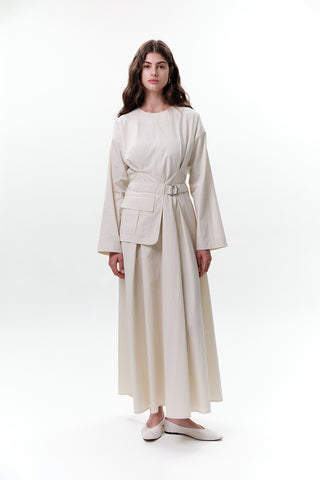 Belted Dress With Pockets Stone