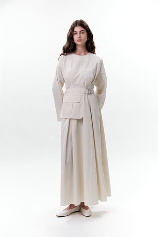 Belted Dress With Pockets Stone