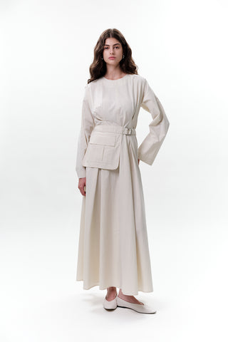 Belted Dress With Pockets Stone
