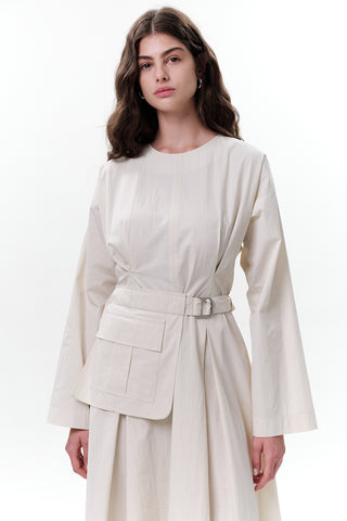 Belted Dress With Pockets Stone