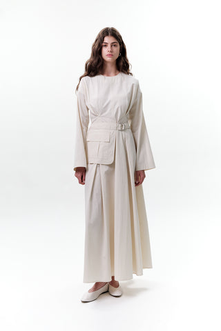 Belted Dress With Pockets Stone