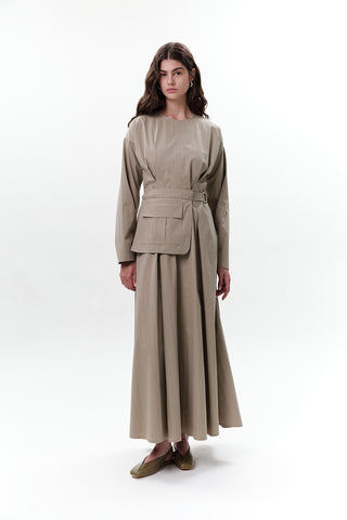 Belted Dress With Pockets Green