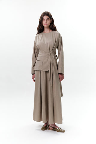 Belted Dress With Pockets Green