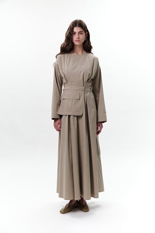 Belted Dress With Pockets Green