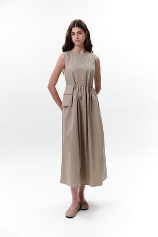 Belt Detail Sleeveless Dress Green