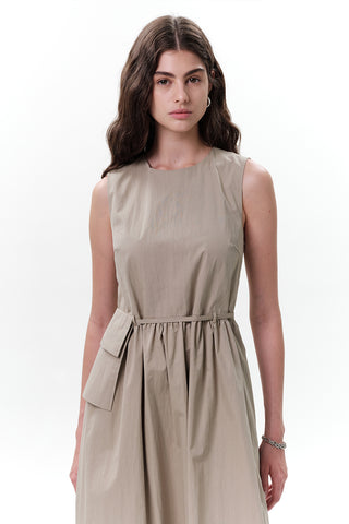 Belt Detail Sleeveless Dress Green
