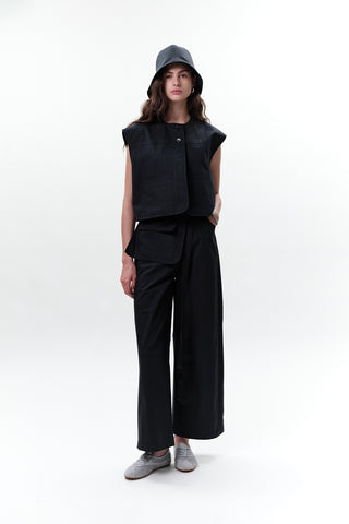 Cropped Vest With Pocket Detail Navy Blue