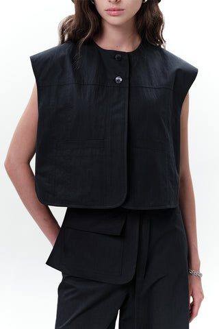 Cropped Vest With Pocket Detail Navy Blue