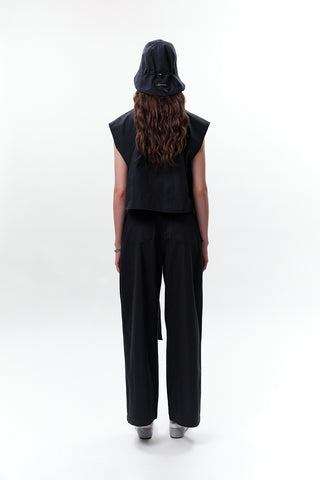 Cropped Vest With Pocket Detail Navy Blue