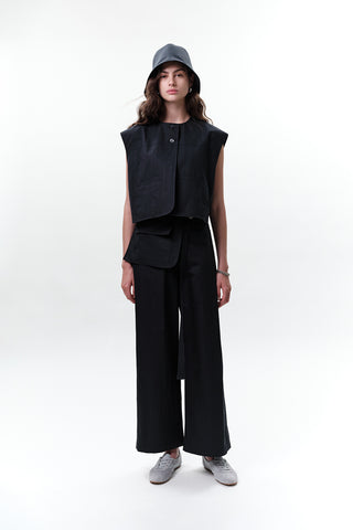 Cropped Vest With Pocket Detail Navy Blue