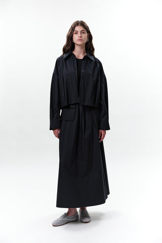 Pleated Short Jacket Navy Blue