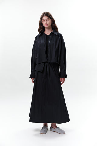 Pleated Short Jacket Navy Blue