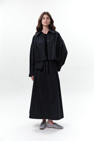 Pleated Short Jacket Navy Blue