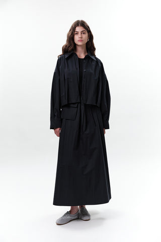 Pleated Short Jacket Navy Blue