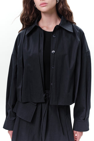 Pleated Short Jacket Navy Blue
