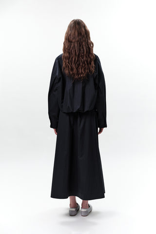 Pleated Short Jacket Navy Blue