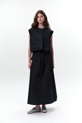 Cropped Vest With Pocket Detail Navy Blue