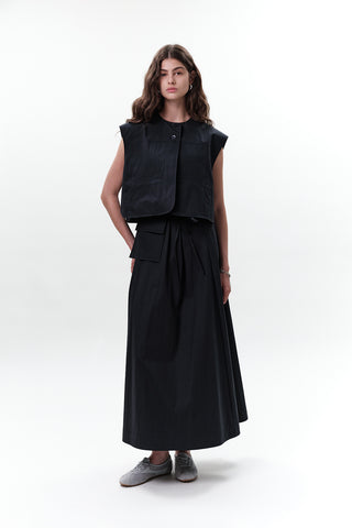 Cropped Vest With Pocket Detail Navy Blue