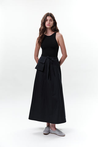 Belted Skirt With Pockets Navy Blue