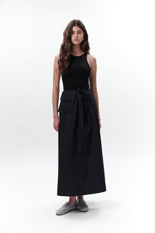 Belted Skirt With Pockets Navy Blue