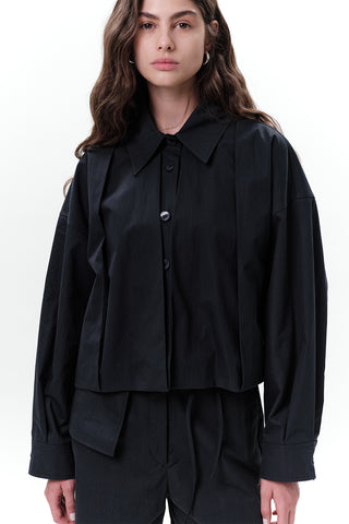 Pleated Short Jacket Navy Blue