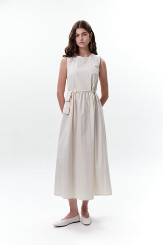 Belt Detail Sleeveless Dress Stone