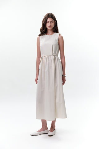 Belt Detail Sleeveless Dress Stone