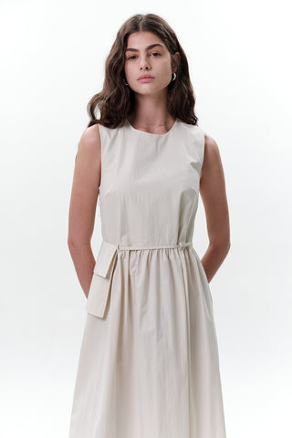 Belt Detail Sleeveless Dress Stone