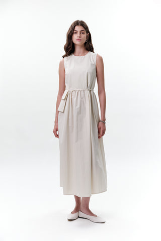 Belt Detail Sleeveless Dress Stone