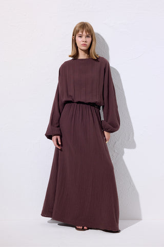 Muslin Gathered Waist Dress Damson