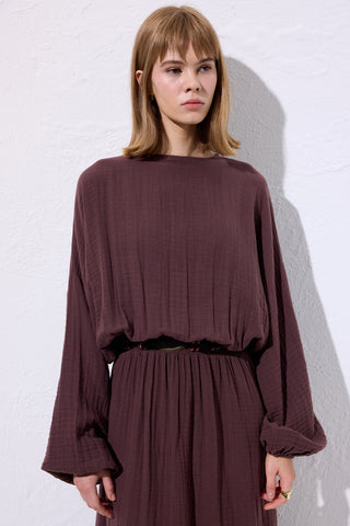 Muslin Gathered Waist Dress Damson