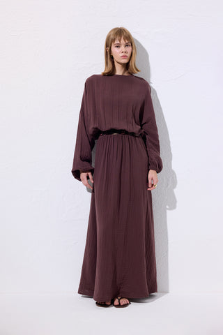 Muslin Gathered Waist Dress Damson