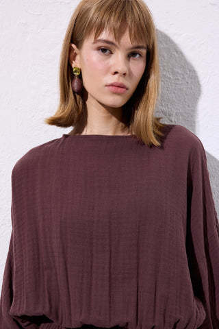 Muslin Gathered Waist Dress Damson