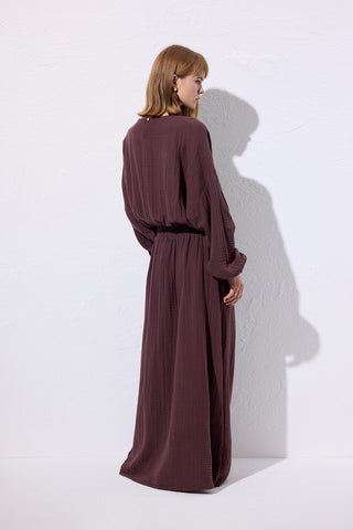 Muslin Gathered Waist Dress Damson