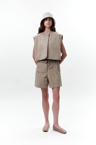 Cropped Vest With Pocket Detail Green