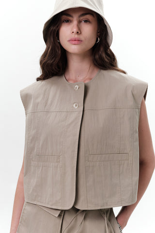 Cropped Vest With Pocket Detail Green